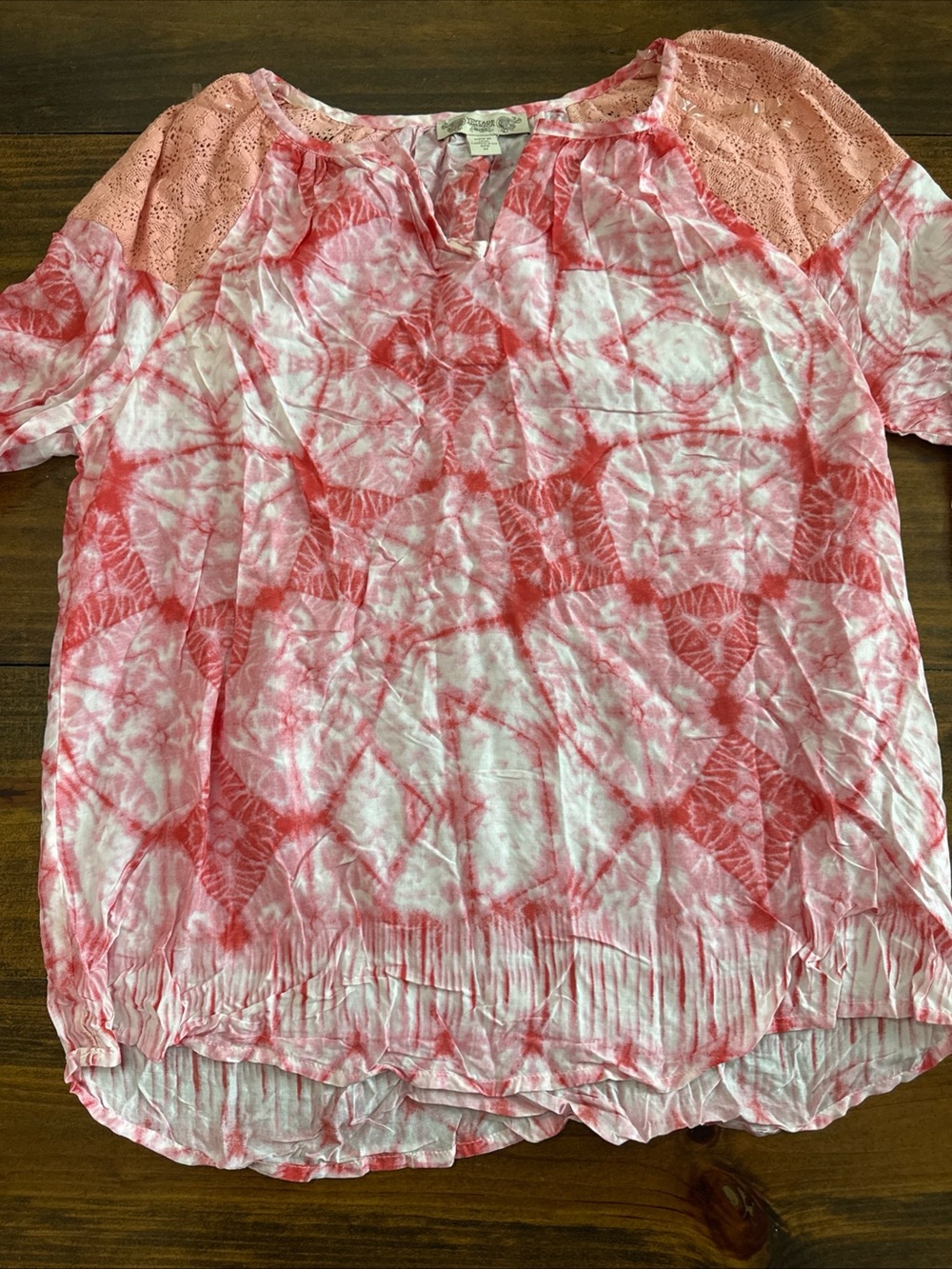 Vintage America  Tie-Dye Lace Shoulder Top